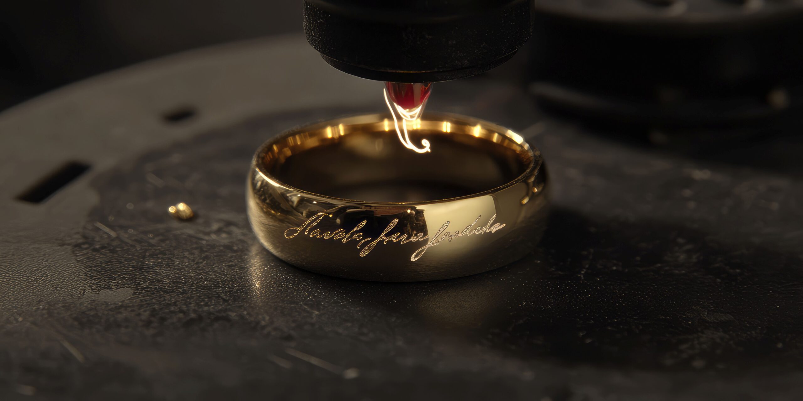 Goldener Ring während des Gravurprozesses